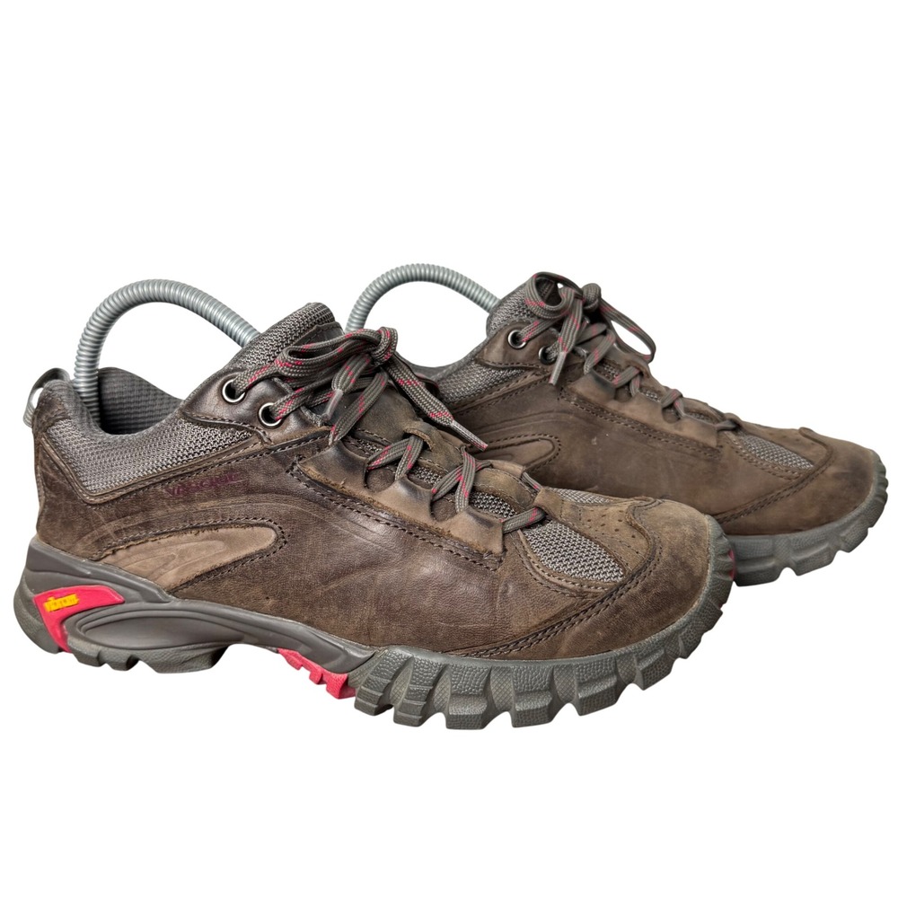 Vasque Brown Leather Trail Sneakers with Gray Soles and Pink Accent
